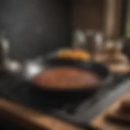 Beautifully seasoned cast iron frying pan on a kitchen counter