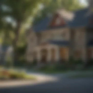Charming Suburban Neighborhood A picturesque suburban neighborhood showcasing diverse architectural styles.