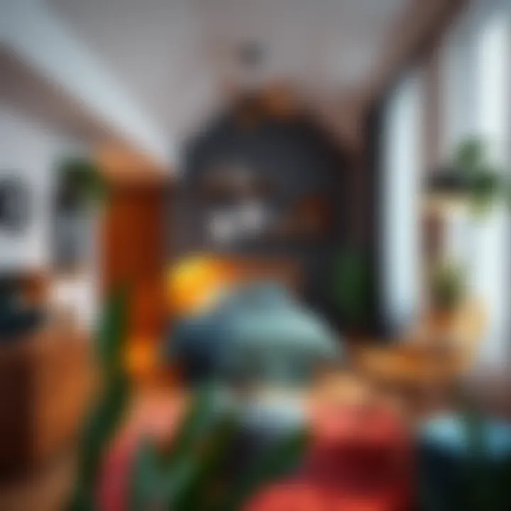 Trendy decor elements in a one-bedroom studio highlighting urban lifestyle.