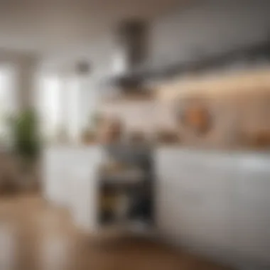 An aesthetically pleasing storage solution in a modern kitchen.