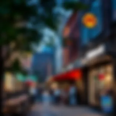 Vibrant street scene around M Street with local dining and shops