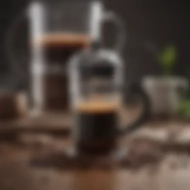 Freshly Ground Coffee for French Press Close-up of freshly ground coffee beans with a French press in the background