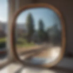 A clear window reflecting sunlight