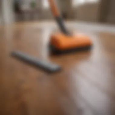 Illustration of cleaning supplies and tools for hardwood floor care