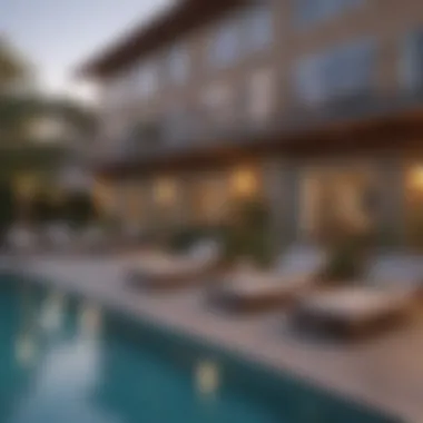 Amenities for Leisure at Miranda Villa Apartments Community amenities including a pool and lounge area