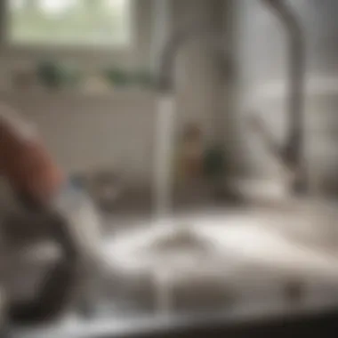 Pouring baking soda into a kitchen sink