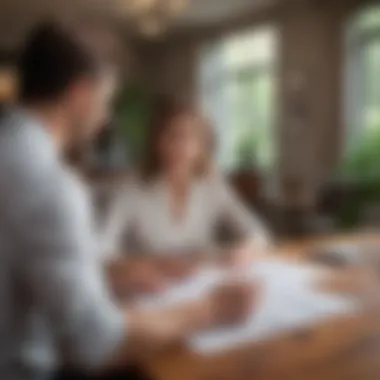 A couple engaged in a serious discussion with a real estate agent, reviewing documents