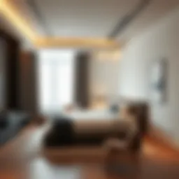 A modern one-bedroom apartment interior showcasing minimalistic design.