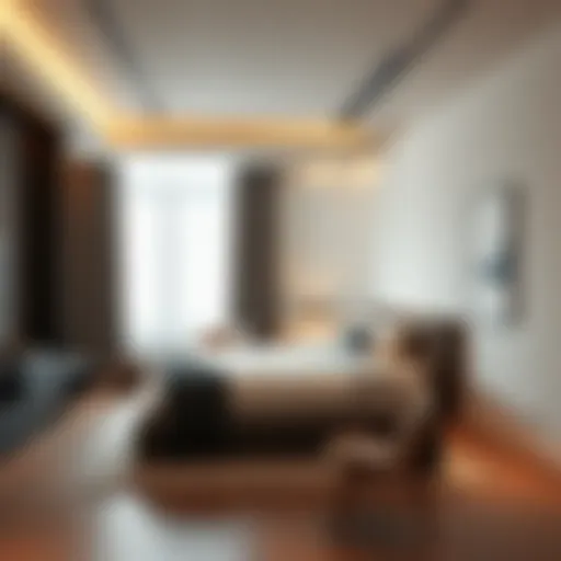 A modern one-bedroom apartment interior showcasing minimalistic design.