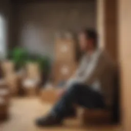 An individual contemplating their future while surrounded by boxes.