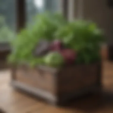 Compact Arrangement for Optimal Growth Compact planter box with herbs and vegetables arranged for maximum growth