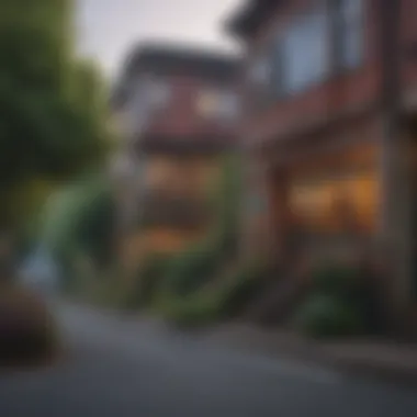 A scenic view of a Portland neighborhood showcasing vibrant street life and architecture