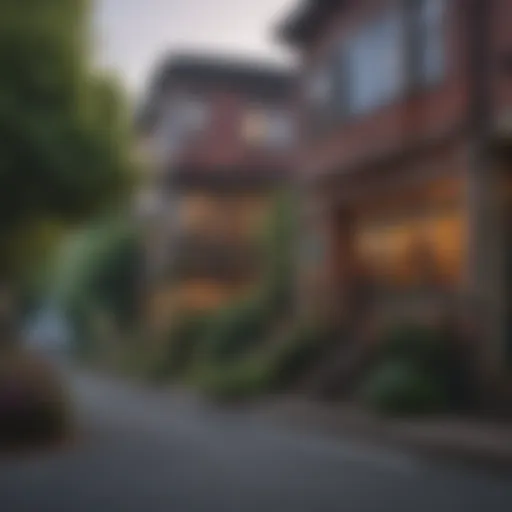 A scenic view of a Portland neighborhood showcasing vibrant street life and architecture