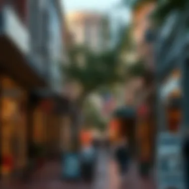 Trendy Shopping District in Dallas A bustling street lined with trendy cafes and boutiques