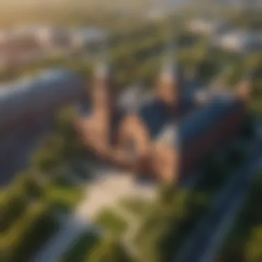 Aerial Perspective of the Smithsonian Institution Building Aerial view of the Smithsonian Institution Building and its surrounding landscape