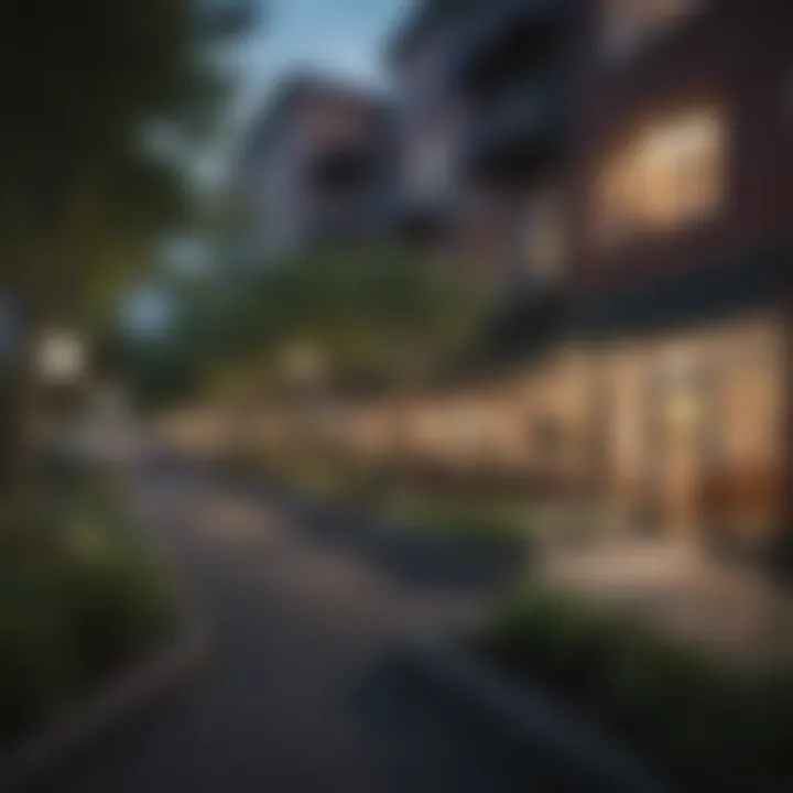 Vibrant neighborhood scene surrounding St. James Apartments