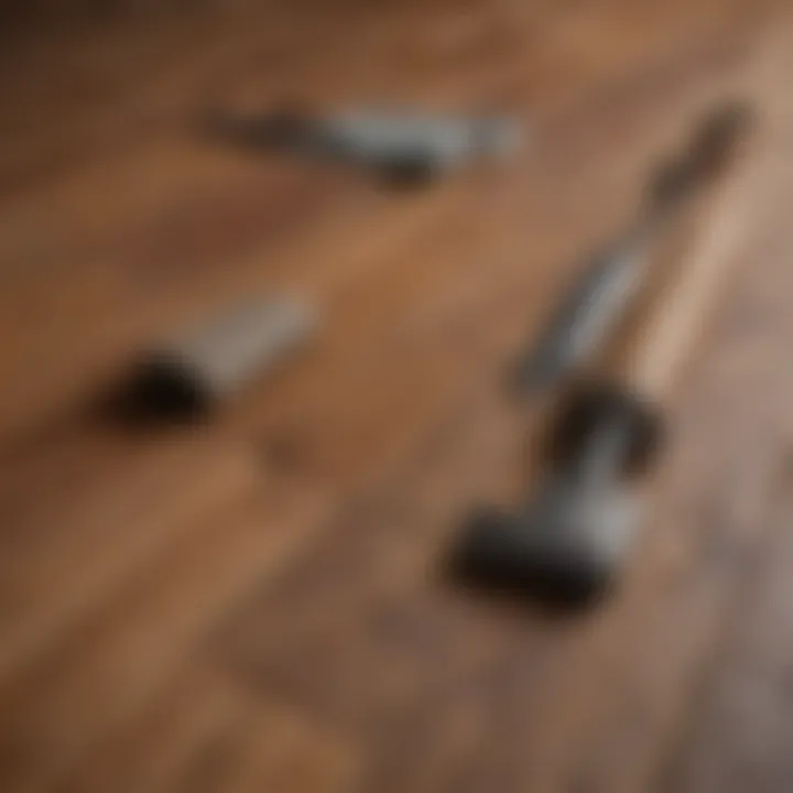 Tools and materials laid out for wood floor staining