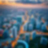 Aerial view of a thriving city district