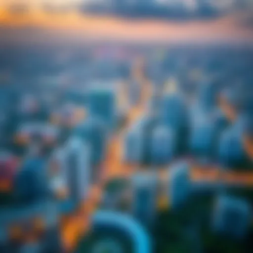 Aerial view of a thriving city district