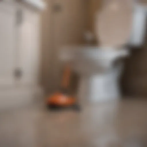 A plunger poised above a toilet bowl, ready to tackle a stubborn clog.