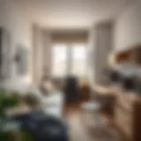 Organized studio apartment featuring effective storage solutions