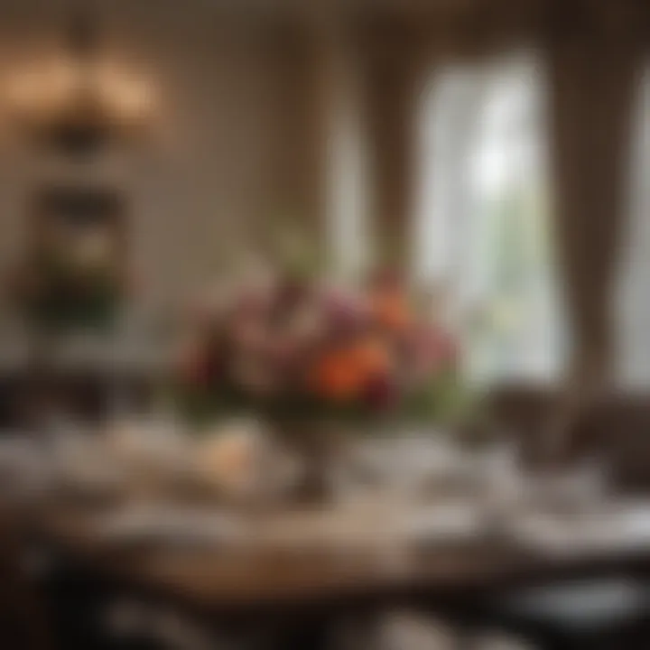A beautifully arranged dining table highlighting floral centerpieces