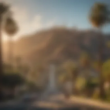 Iconic Hollywood Sign Amidst Palm Trees A stunning view of the iconic Hollywood sign with palm trees in the foreground