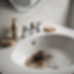 Illustration of a clogged bathroom sink with visible debris.