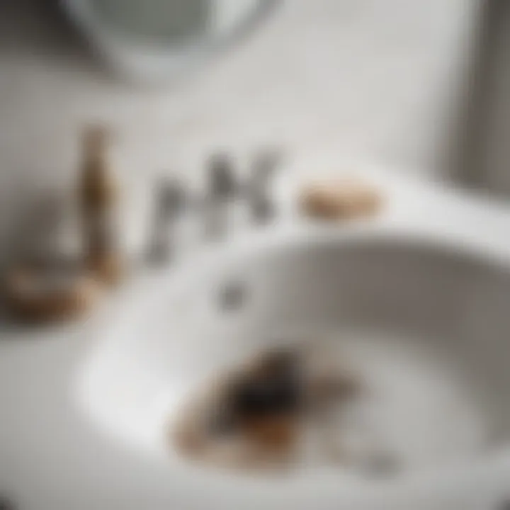 Illustration of a clogged bathroom sink with visible debris.