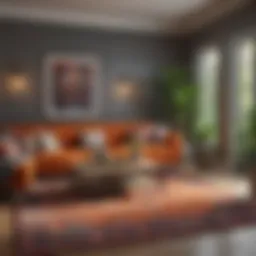 A beautiful living room showcasing a vibrant indoor rug with furniture