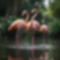 Majestic flamingos in a serene pond setting