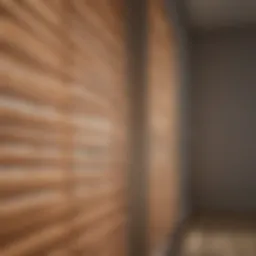 A pristine set of wooden blinds reflecting sunlight