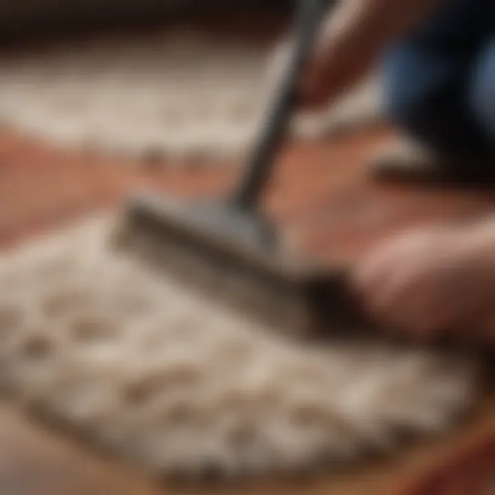 Close-up of a wool rug being brushed gently