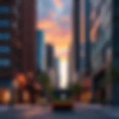 Prime location of Thompson Square Apartments with urban landscape