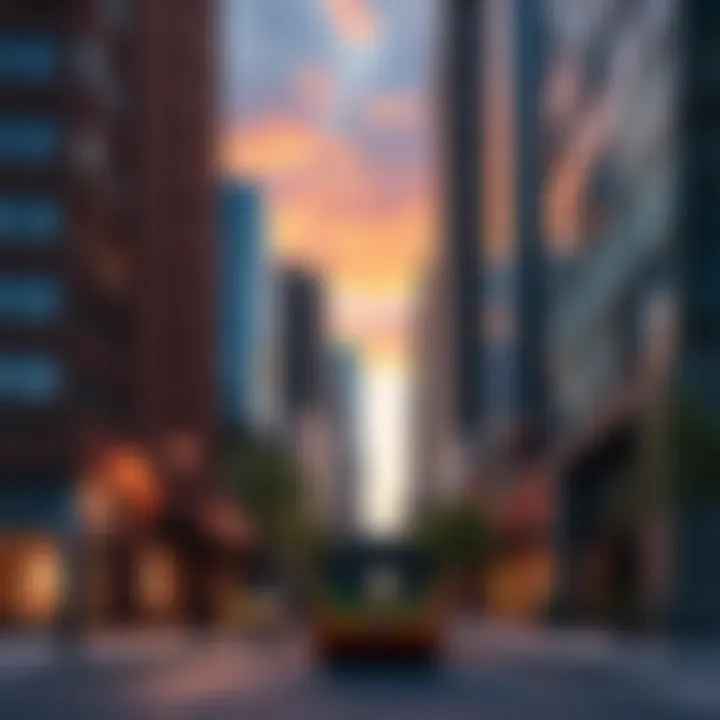 Prime location of Thompson Square Apartments with urban landscape