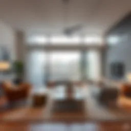 A sleek Mid-Century Modern living room showcasing clean lines and organic shapes