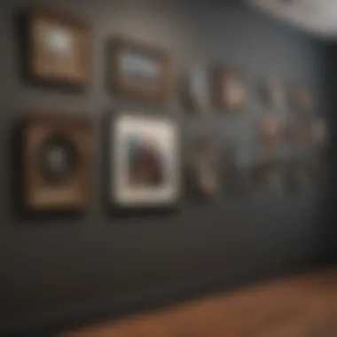 A well-maintained wall featuring various art pieces securely mounted