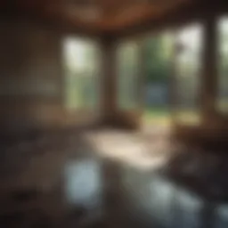 An illustration showing a distressed property being examined by a potential buyer.