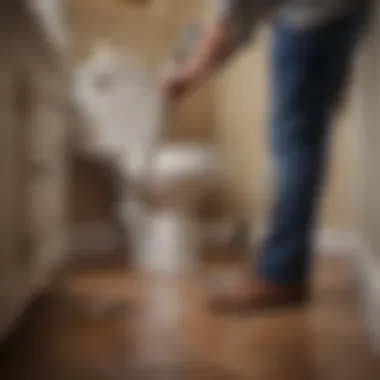 DIY homeowner applying a plunger to resolve a toilet issue