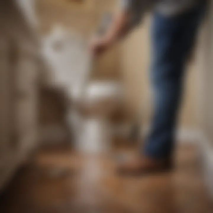 DIY homeowner applying a plunger to resolve a toilet issue