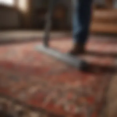 Demonstration of a cleaning technique on a large rug