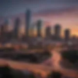 Panoramic view of the Dallas skyline at sunset