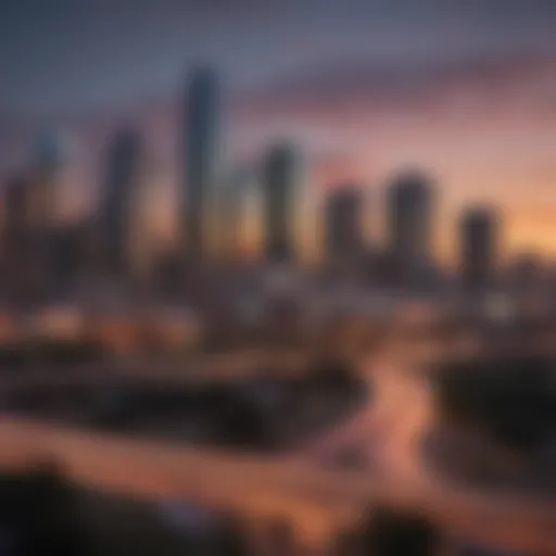 Panoramic view of the Dallas skyline at sunset