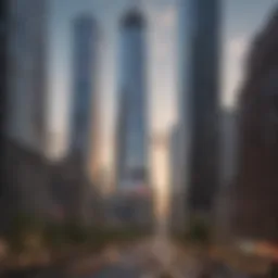 A panoramic view of the World Trade Center complex showcasing modern architecture.